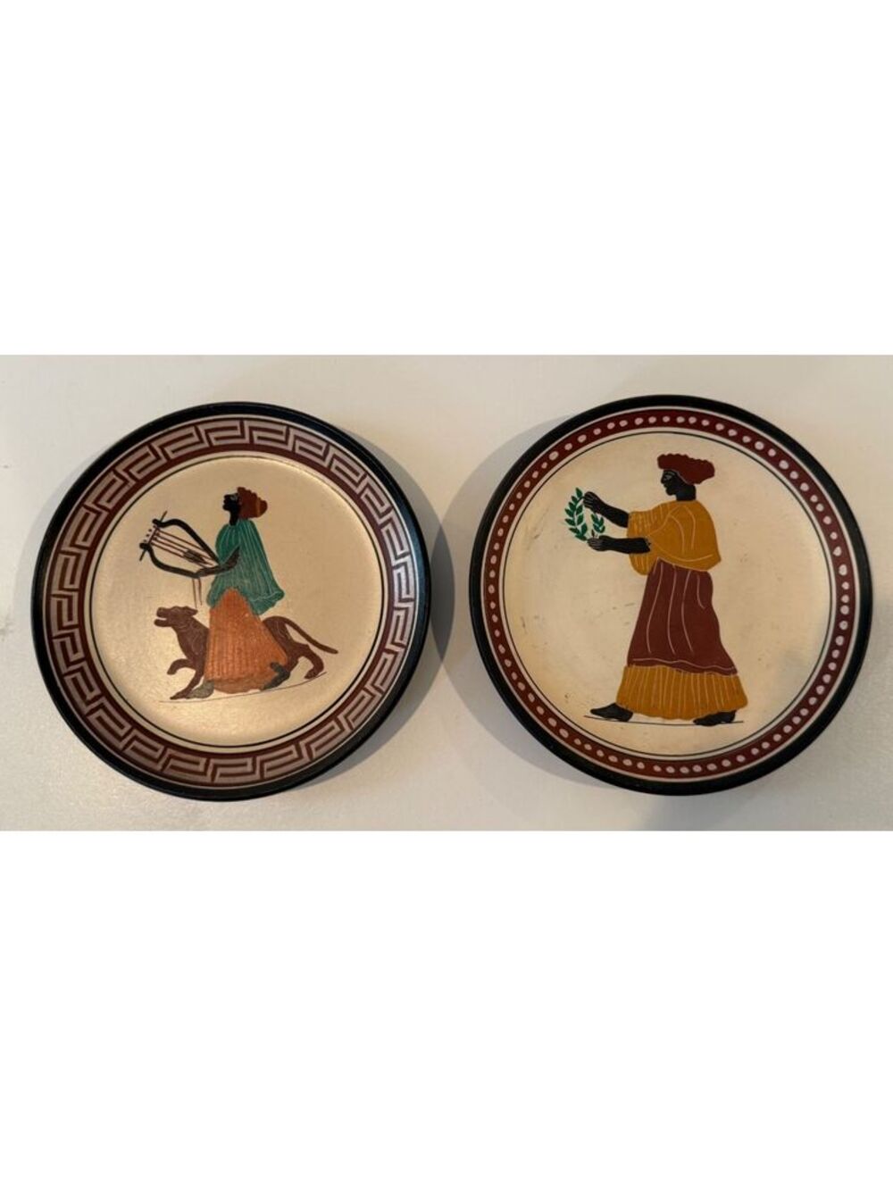 Vintage Keramikos Athens Greece Handmade Ceramic Wall Plates Set of 2
